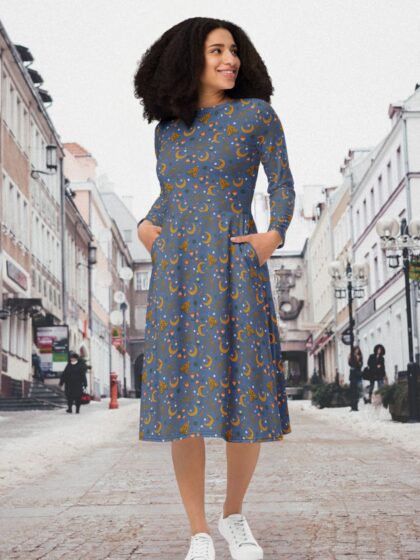 Celestial Magical Luna Moth Midi Dress