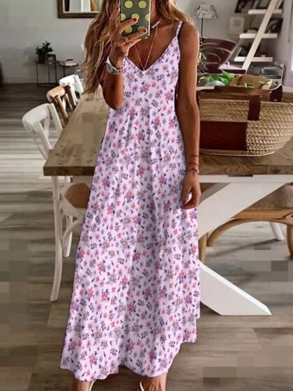 Pink Boho Floral Maxi Dress