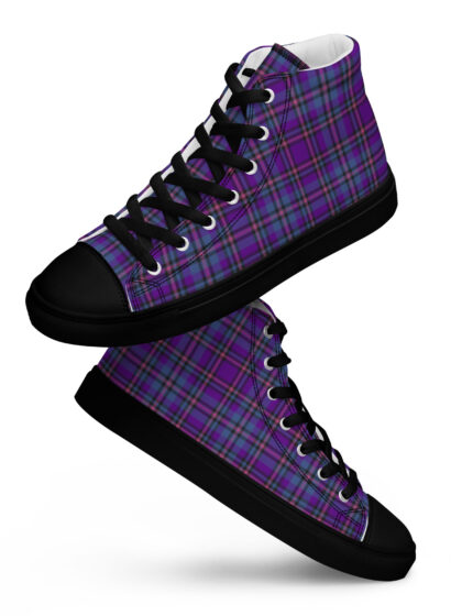 Purple Punch Plaid Womens High Top Canvas Shoes, Black