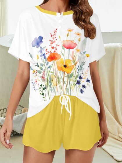 Golden Floral Ladies Pajama Set