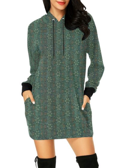 Hoodie Mini Dress, Teal Floral