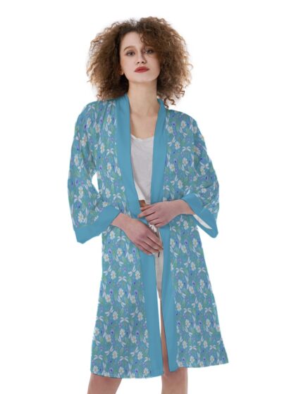 Ladies Satin Kimono Robe, Dragonfly Dance