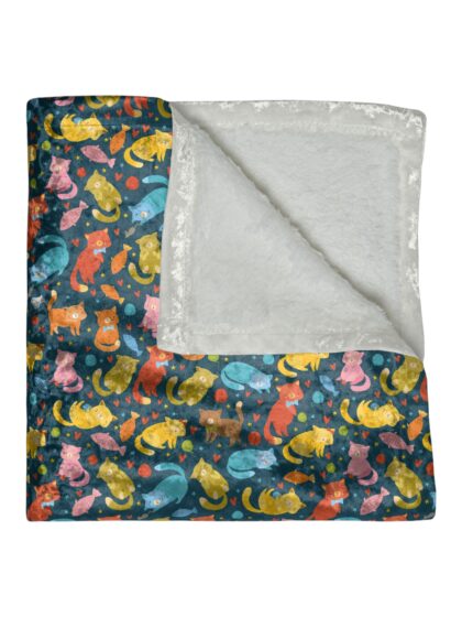 Crushed Velvet Blanket, Colorful Cats