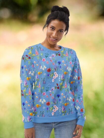 Unisex Sweatshirt, Wildflower Garden, Blue