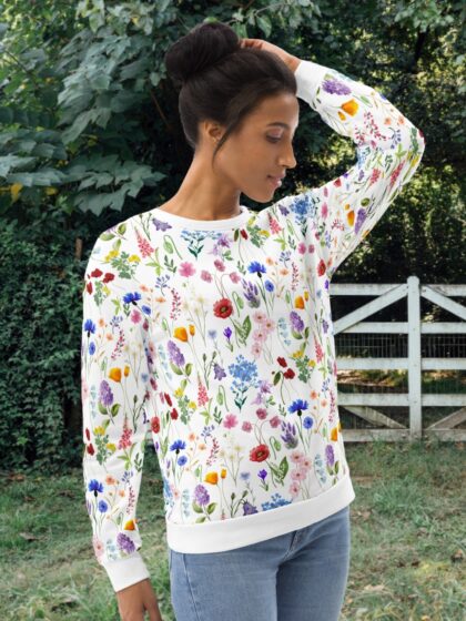 Wildflower Garden, Unisex Sweatshirt, White