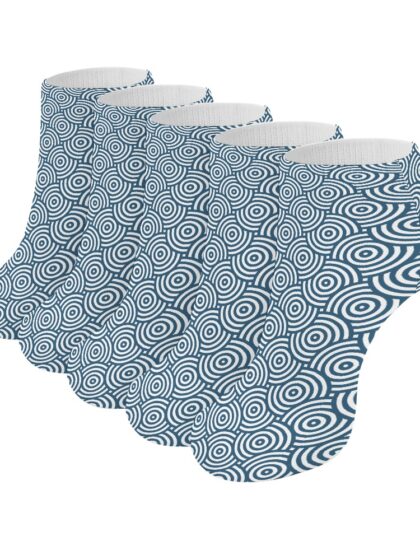 Retro Swirls Ankle Socks, Navy (5 Pairs)