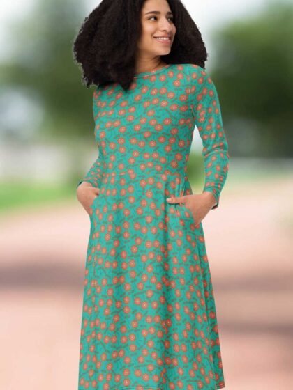 Coral Blossoms Floral Midi Dress