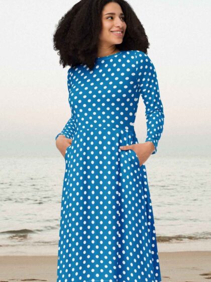 Cornflower Blue Polka Dot Midi Dress