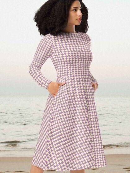 Lavender Houndstooth Midi Dress