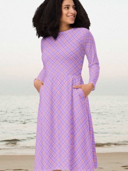 Lavender Pink Plaid Midi Dress
