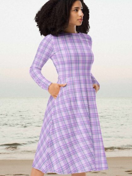 Lavender Plaid Midi Dress