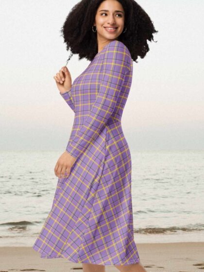 Lavender Yellow Plaid Midi Dress