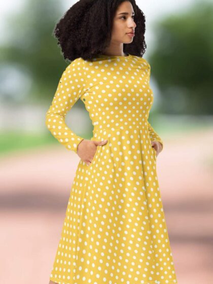 Macaroon Yellow Polka Dot Midi Dress