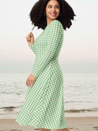 Mint Green Houndstooth Midi Dress