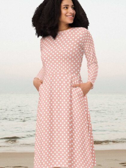 Misty Rose Polka Dot Midi Dress