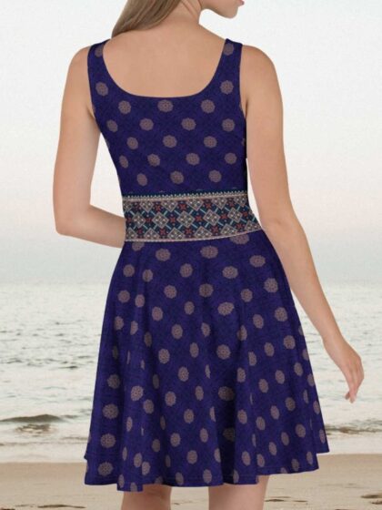 Navy Gold Pattern Skater Dress