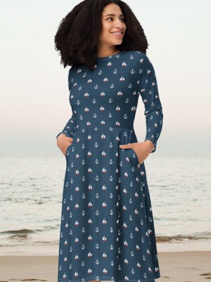Navy Nautical Sailor Midi Dress