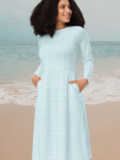 Pastel Blue Checks Midi Dress