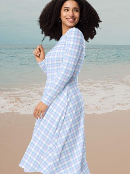 Pastel Blue Plaid Midi Dress