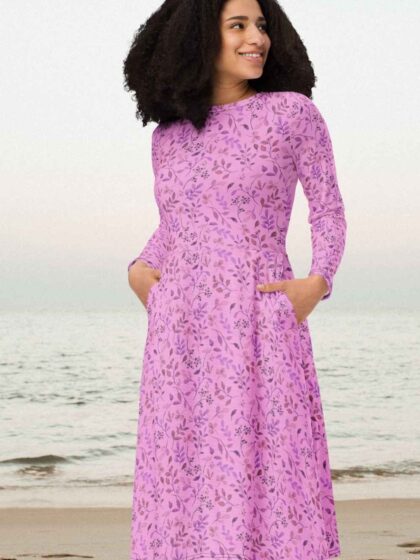 Pink Botanical Midi Dress