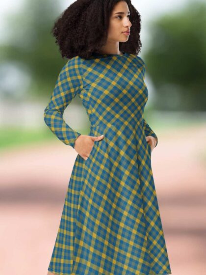 Teal Tartan Midi Dress