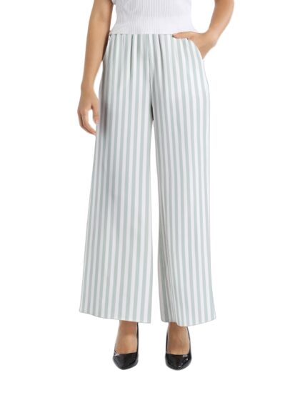 Light Blue Striped Elastic Waist Wide Leg Pant
