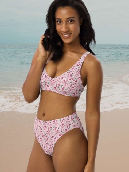 Cherry Coquette Pink High-Waisted Bikini