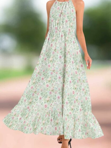 Tea Rose Halter Neck Maxi Dress