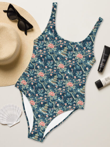 Navy Floral Pagoda One-Piece Swimsuit