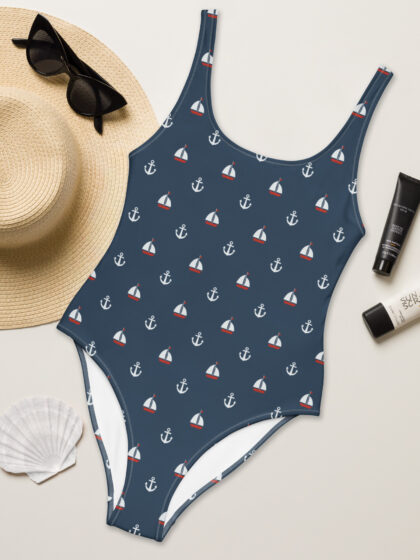 Navy Nautical One-Piece Swimsuit