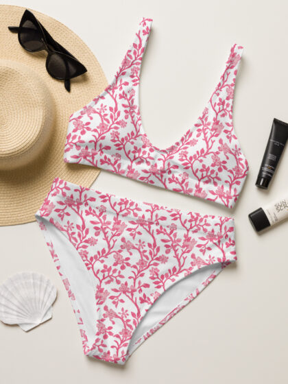 Pink Botanical High-Waisted Bikini