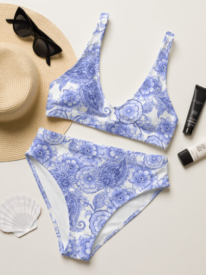 Large Blue Paisley High-Waisted Bikini