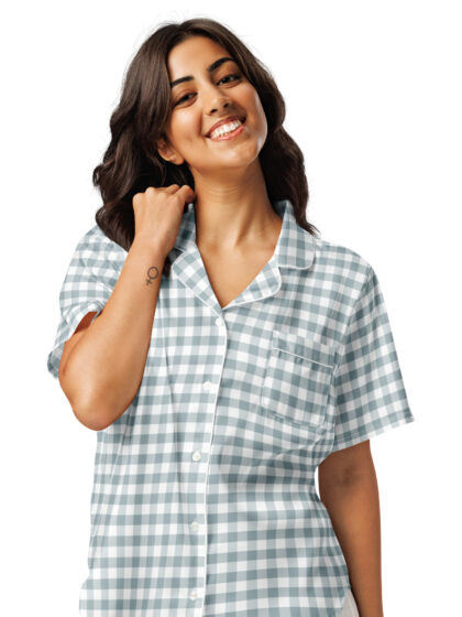 Gingham Sea Blue Womens Pajama Top