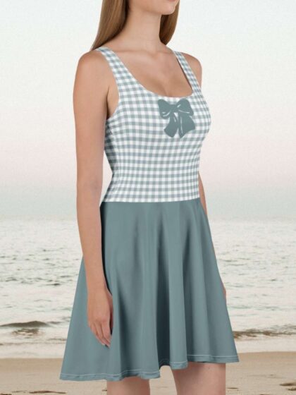 Gingham Sea Blue Coquette Skater Dress