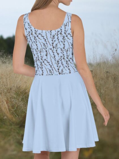 Pussy Willow Blue Skater Dress